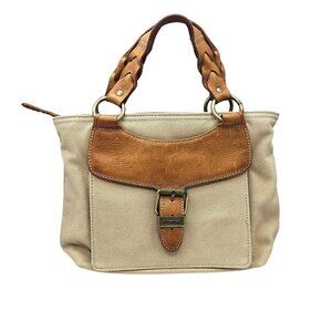 Eddie Bauer Canvas & Leather Small Tote Braided Double Handles Buckle Accent